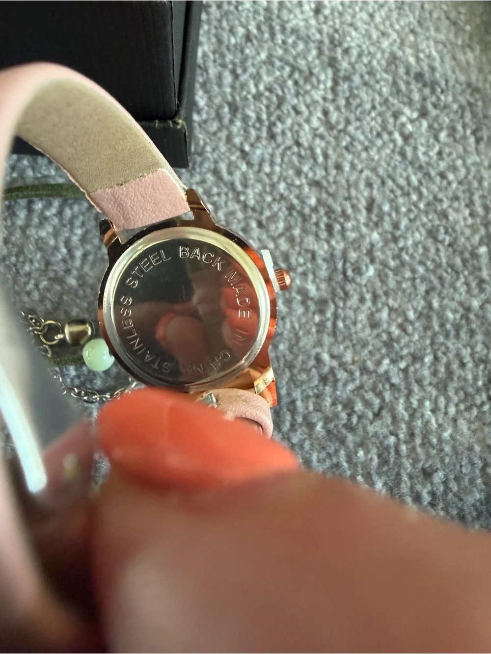 Girl’s Pink Leather Rose Gold Bow Strap Watch